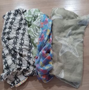 Tropical Scarves Four Included Lightweight Beach Palm Trees Pineapple Starfish